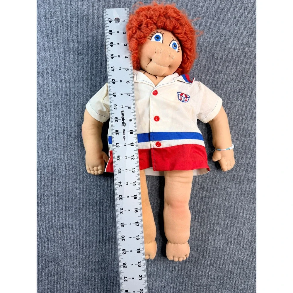 Vintage Handmade Soft Sculpture Cloth Doll Red Yarn Hair USA Shirt 21